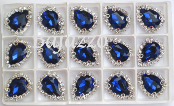 Strass Tropfen blau eingefasst